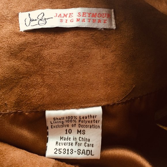 Vintage Jane Seymour Signature Cognac 100% Suede Leather Western Skirt Size 10 - Picture 5 of 6